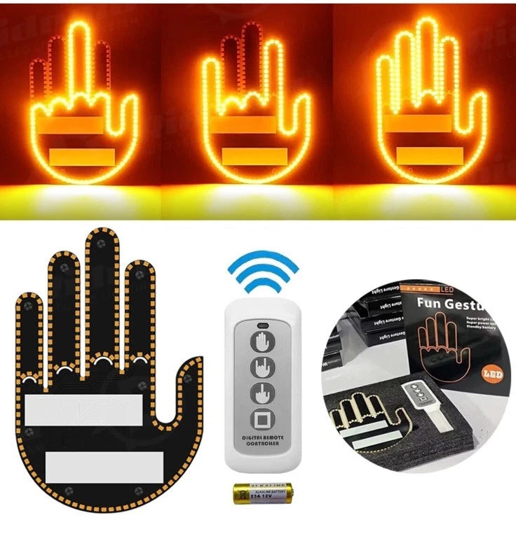 Remote Control LED Middle Finger Car Light – Funny Gesture Sign for Truck, SUV & Sedan